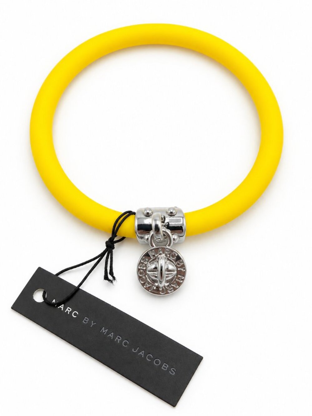 Marc Jacobs Yellow Rubber Bracelet with Silver Logo Charm
